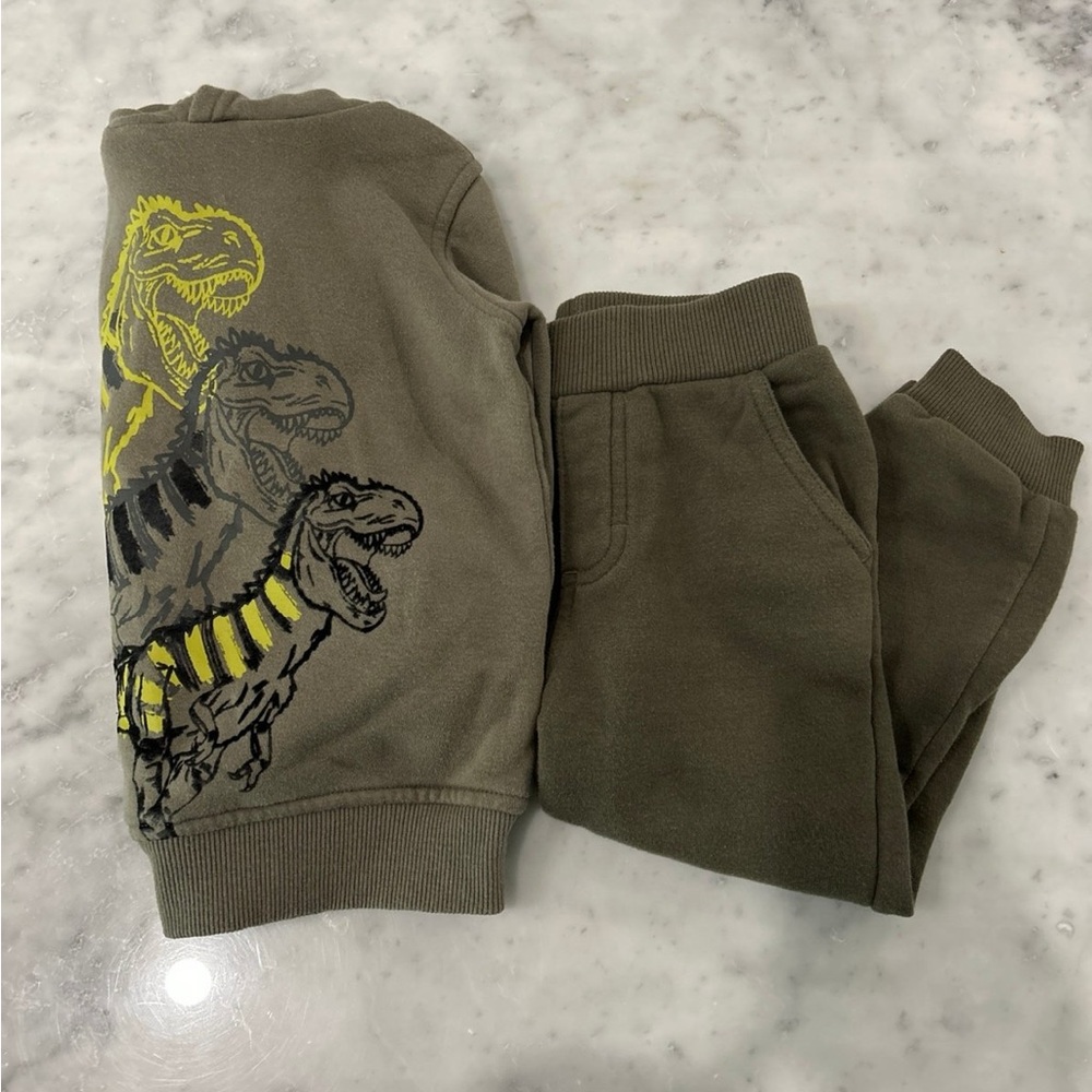 Kids Dinosaur Print Jogger set- Olive Green